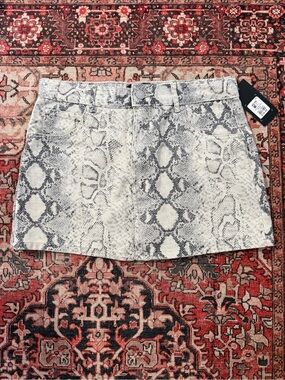 Snake Print Denim Mini Skirt - Neutral Grey & Cream